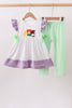 Purple Hocus pocus french knot ruffle pants set