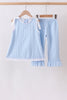 Blue Jacquard Lace Ruffle Pants Set