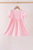 Pink Pumpkin Bow Embroidery Ruffle Dress