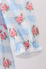 Blue Bow Smocked Floral Gingham Bubble