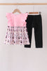 Pink Cat Embroidery Ruffle Pants Set