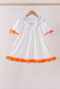 Orange Pumpkin Bow Embroidery Ruffle Dress