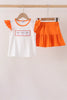 Orange Pumpkin Bow Embroidery Ruffle Skorts Set
