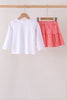 White Cheerleader Embroidery Gingham Skorts Set