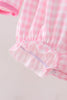 Pink Football Smocked Gingham Bubble