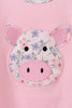 Pink Piggy Applique Ruffle Dress
