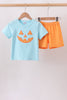 Blue Jack-O-Lantern Applique Gingham Shorts Set
