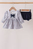 Navy Floral Bow Smocked Bloomer Set