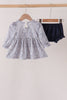 Navy Floral Bow Smocked Bloomer Set