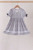 Navy Floral Bow Smocked Dress