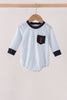Navy Deer Embroidery Stripe Bubble