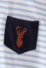 Navy Deer Embroidery Stripe Bubble