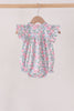 Blue Floral Smocked Ruffle Bubble