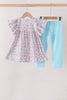 Blue Floral Smocked Ruffle Pants Set
