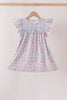 Blue Floral Smocked Ruffle Dress