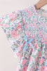 Blue Floral Smocked Ruffle Dress