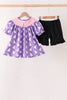 Purple Spooky cute Smocked Ruffle Shorts Set