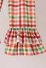 Blue Puppy Pumpkin Embroidery Gingham Ruffle Pants Set