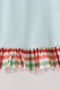 Blue Puppy Pumpkin Embroidery Gingham Ruffle Dress