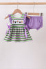 Purple witch embroidery stripe ruffle bloomer set