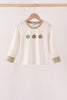 Khaki Pumpkin Embroidery Stripe Top