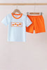 Blue Gingham Candy Corn Embroidery Shorts Set
