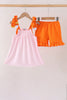 Pink Gingham Candy Corn Ruffle Shorts Set