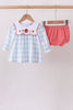 Blue Farm Embroidery Gingham Bloomer Set