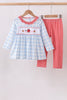 Blue Farm Embroidery Ruffle Gingham Pants Set
