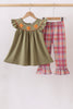 Camel Pumpkin Embroidery Plaid Dress