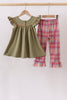 Camel Pumpkin Embroidery Plaid Dress