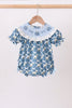 Blue pumpkin bow smocked lace bubble