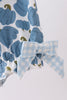 Blue pumpkin bow smocked lace bubble