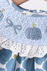 Blue pumpkin bow smocked lace bloomer set