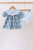 Blue pumpkin bow smocked lace bloomer set