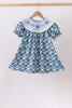 Blue pumpkin bow smocked lace dress