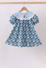 Blue pumpkin bow smocked lace dress