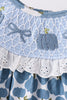 Blue pumpkin bow smocked lace ruffle pants set