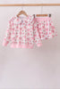Pink Floral Bow Lace Skorts Set