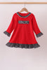 Red Georgia Embroidery Ruffle Dress