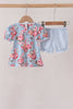Blue rose floral ruffle bloomer set