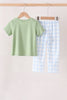 Blue Pumpkin Embroidery Gingham pants Set
