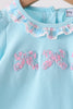 Blue bow french knot ruffle plaid bloomer set