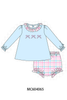 Blue bow french knot ruffle plaid bloomer set