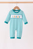 Green Christmas Tree Embroidery Stripe Romper