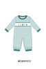 Green Christmas Tree Embroidery Stripe Romper