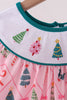 Pink Christmas Tree Embroidery Dress