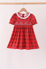 Red Plaid Bow Smocked Ruffe Dress