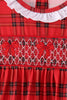 Red Plaid Bow Smocked Ruffe Dress