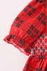 Red Plaid Bow Smocked Ruffe Dress